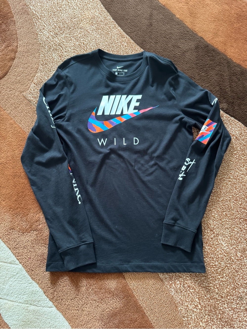Nike Black Long-Sleeve Tee with Multicolor Swoosh